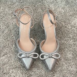 Kelly & Katie Glittering Silver Heels with Bow